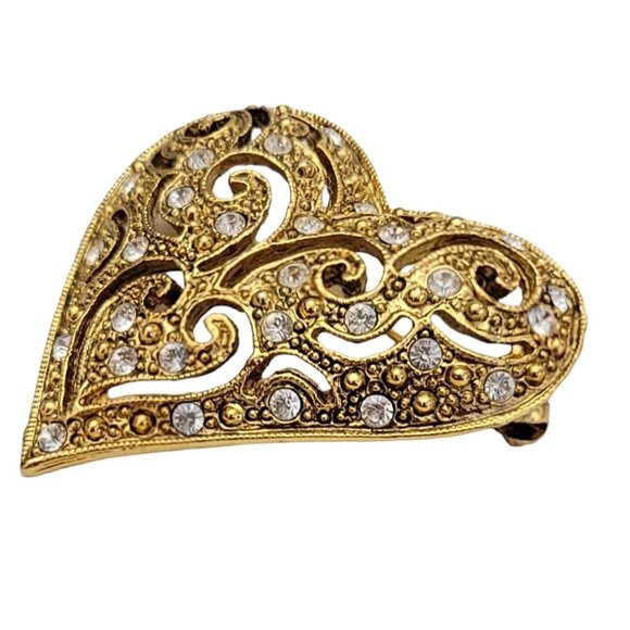 1928 Brand Clear Rhinestone Heart Pin Brooch K119 - Picture 2 of 9